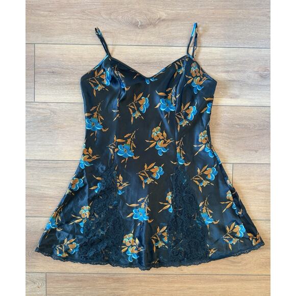 Vintage Victorias Secret Gold Label Slip Mini Dress M Dark Blue Y2K Floral Satin - Picture 7 of 16